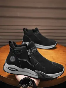 Men's Fall Winter New Wear-Resistant Work Safety Hiking Outdoor Side Zipper One-Step Warm Cotton Shoes Boots