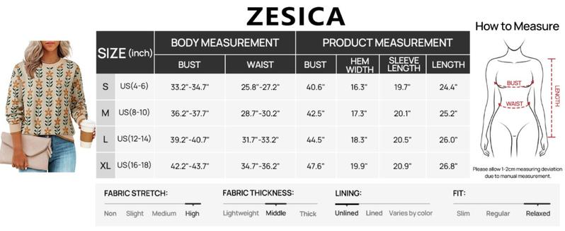 ZESICA Women's Long Sleeve Crewneck Sweater 2025 Fall Printed Cute Oversized Knitted Pullover Tops Trendy Clothes
