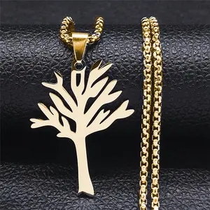 Tree Stainless Steel Necklace for Women Man,Tree of Life Leafless Tree Tattoo Hiphop Punk Rock Family Tree Pendant Necklace Jewellery Gifts