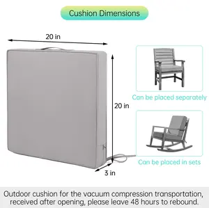 20x20x3-inch Waterproof Cushions (2-Pack) — Durable, weather-resistant cushions for outdoor chairs, suitable for patio wicker chairs or office chairs
