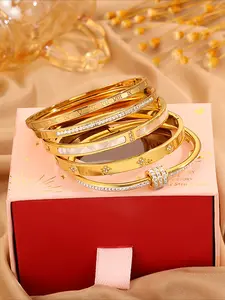 5pcs of innovative and fashionable multi-color stainless steel stackable bracelets, with unique design, simple and fashionable, suitable for both men and women, couple gift giving, daily street travel, parties, and casual wear