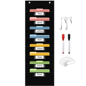 File Storage Pocket Chart with Nametag Pockets,Hanging Wall File Organizer for Classroom and Office Use, Keeps Assignments, Files, Scrapbooks, and Papers Neatly Organized