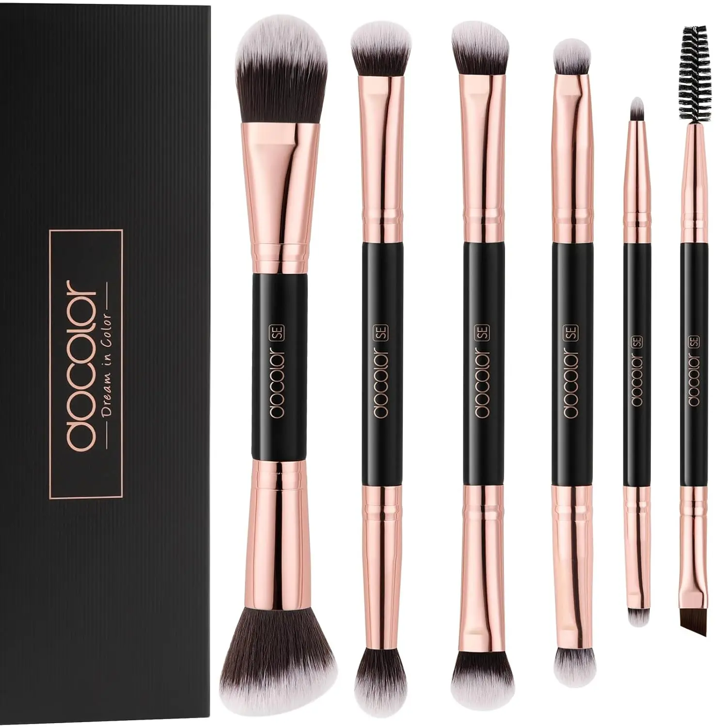 docolor 6 Piece Dual-Sided Eyeshadow Brushes - 12 Functions in 1 Set | Double Ended Eyeshadow Brush Set - Professional Synthetic Travel Makeup Brushes for Blending, Shading, and Smoky Eye