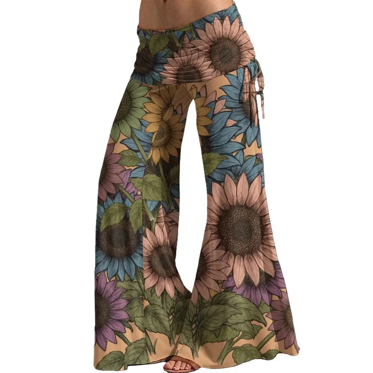 Sunflower Child All-Over Print Women's High Waist Wide Leg Pants Yoga Gardening Pants