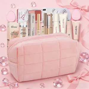 10 Piece Romantic Cosmetic Makeup Set, All-in-One Makeup Bag, Foundation, Setting Powder, Color Shift Blush, Lip Gloss, Lash Primer, Contour Stick & Sponge, Gift for Valentine‘s Christmas Women‘s Day