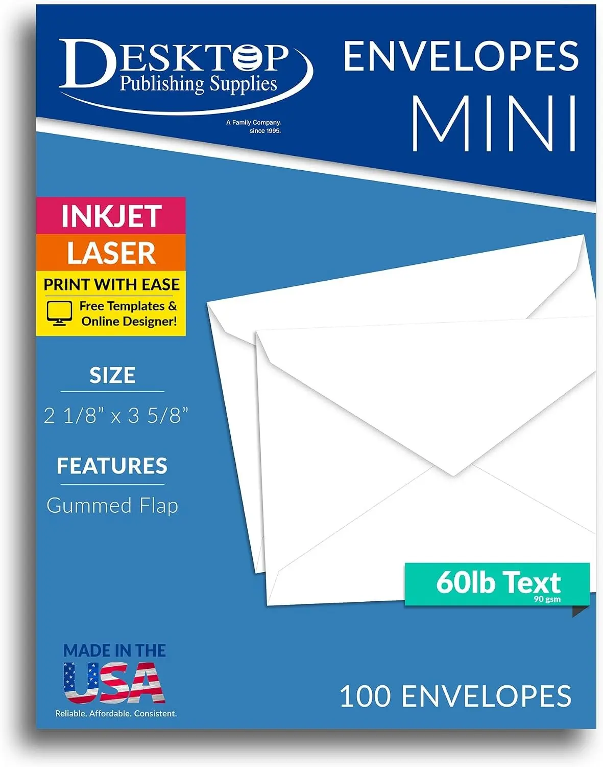 Business card size envelopes 2 1/8 x 3 5/8" - White - 100 Envelopes