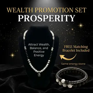 Wealth Attraction Necklace & Magnetic Bracelet Set, Cat's Eye Look Stone, Obsidian & Map Stone Beaded Jewelry, Feng Shui Inspired Lucky Charm, Prosperity Gift for Women and Men, Birthday, Anniversary & Everyday Wear