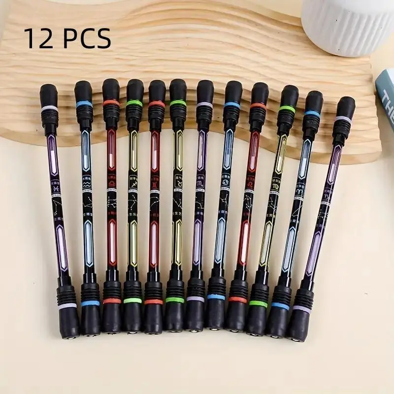 Random Color Rotating Gel Pen, Jelly Pen Set, 12pcs/set Anti-slip Spinning Pen, Fun Rotating Pen for Office School Student, Creative Writing Pen, Art Pen, Gel Ink Pens