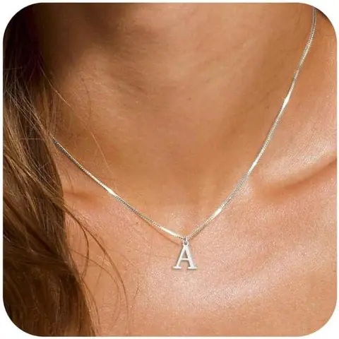 Necklace for Women  Silver Plated Dainty Letter Necklace Tiny  Pendant Name Necklace A-Z Personalized Gift