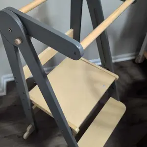 Walsunny Foldable Toddler Tower, Firm Kid Kitchen Step Stool, Child Montessori Standing Tower with 3 Adjustable Heights, Suitable Age for 1.5-6 Years, Grey