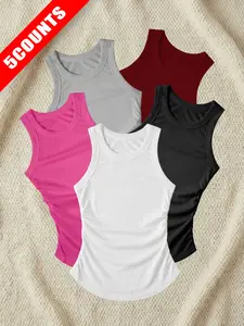 Women's Sporty Design Tank Top, Breathable Quick-Dry Casual Tee, Slim Fit Ribbed Waistband, Perfect for Summer Daily Wear