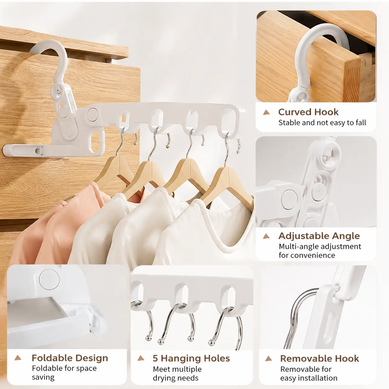 1-Piece Foldable 5-Hole Laundry Clothes Hanger with Buckle & Hook, Space-Saving Door-Hanging Organiser for Home Dorm Garment Storage & Drying, Hanging Storage Hooks & Rails Home Supply, Over The Door Organizer Hooks & Rails, Door Hook