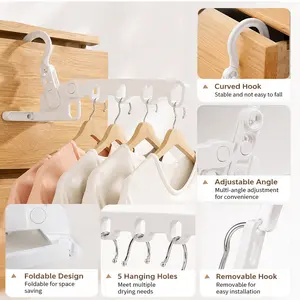 1 Piece Foldable 5-Hole Clothes Hanger, Space Saving Door Hanging Clothing Rack for Indoor Home Dorm Apartment Garment Storage and Drying