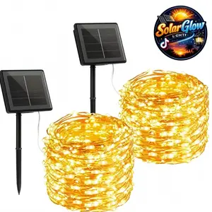 Flexible Copper Wire Solar String Lights, 20m 200 LED Warm Outdoor Lights, Bendable Design to DIY Any Shapes, Great for Festival Lighting and Daily Home Outdoor Decoration
