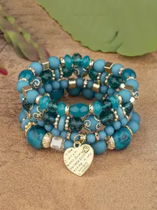 Women's Boho Style Heart Charm Bracelets, 4pcs/set Trendy Vintage Colorful Bead Bracelets, Chic Retro Jewelry As Gift for Girlfriend