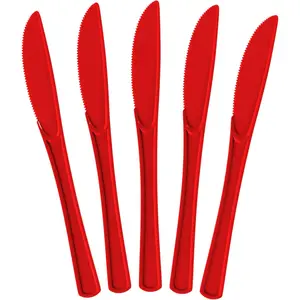 Heavy Duty Red Plastic Knife 50 Pcs BPA Free Disposable Cutlery for Parties Picnics & More