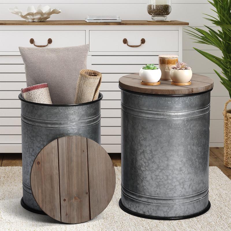PieDle Farmhouse Accent Side Table, Rustic Storage Ottoman Seat Stool ...
