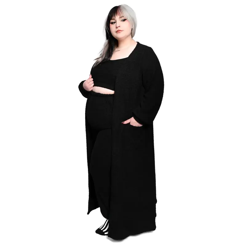 Foxblood Shop Women's Oversized Soft Polyester Fuzzy Teddy 2-Piece Lounge Duster Set - Long Sleeves, Front Pockets, All-Seasons, Multi-Size, Casual, Fits Relaxation Needs
