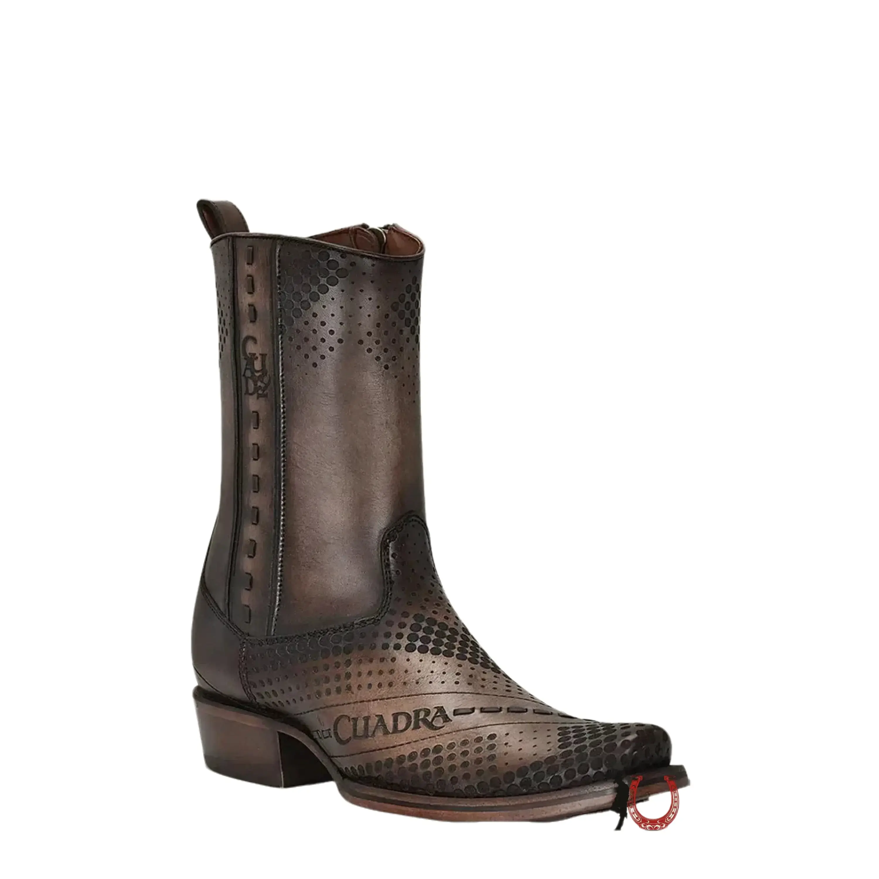 CUADRA CU737 SHORT BOOT CRUST TORNADO TWISTER BROWN LASER & WOVEN & ZIPPER NARROW SQUARE TOE CU737