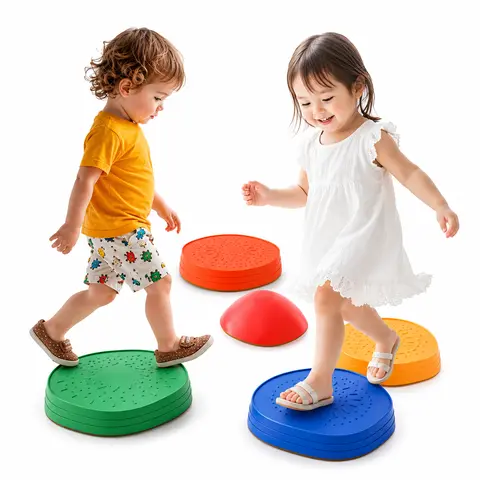 Skirfy 5-Count Multifunctional Stackable Non-Slip PP Plastic Balance Training Boards with Rubber Grips, Colorful Nesting Cleanup Stepping Stones, Sensory Play Toys for 3-4 Years to Boost Coordination, Family Adventure Games (Indoor/Outdoor)