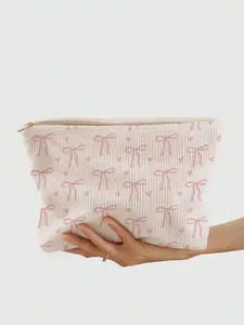 Bow Makeup Bag, Durable Polyester Zipper Pouch, Travel Essentials Organizer, Lightweight, Ideal Gift for Sisters, Students, Adults