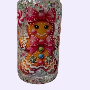 Trending Tumblers - 16oz Acrylic Christmas Tumbler with Gingerbread Girl and Bow Reusable Drinkware for Holiday Beverages