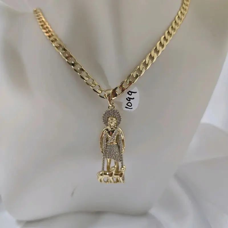 250 cadena cuban y 096 dije san lazaro gold plated unisex