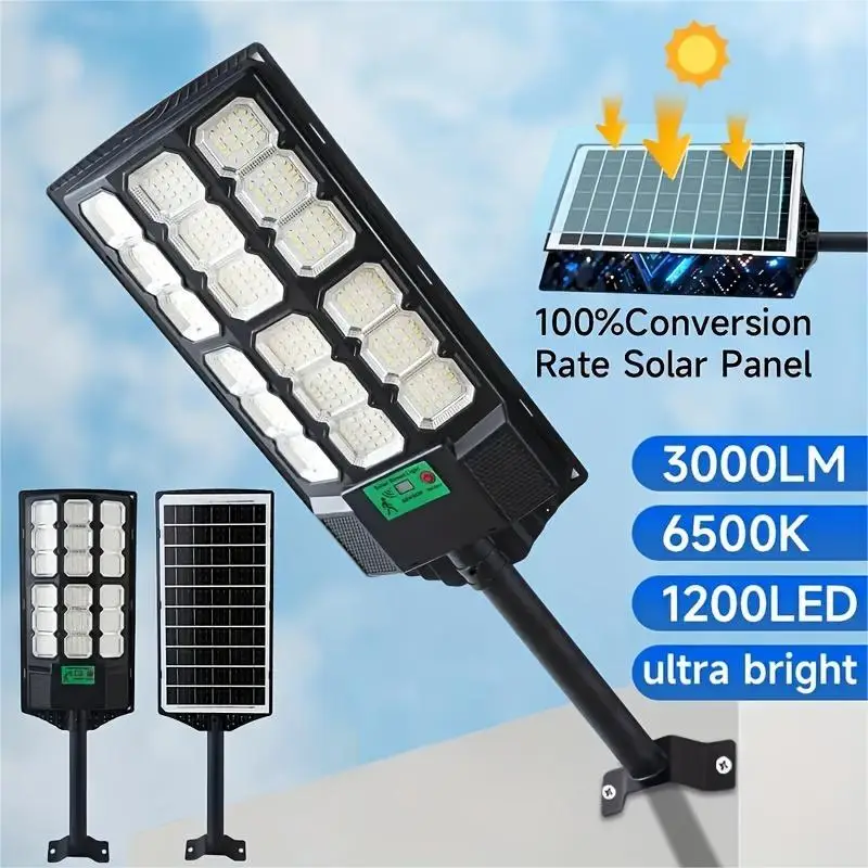 LED Solar Street Lights Outdoor Waterproof Flood Light with Motion Sensor & Remote Control for Yard Fence Parking Lot Garage