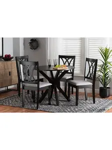 Baxton Studio 193271146314 5 Piece Maya Modern Gray Fabric & Espresso Brown Finished Wood Dining Set