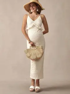 ELLIOTTWII Solid Color Textured Maternity Dress Mermaid Silhouette For Summer Vacation