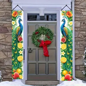 Tropical Peacock Door Banner Decorations, Vibrant Peacock Fruit Floral Porch Signs, Summer Tropical Party Home Decor, Outdoor & Indoor Use