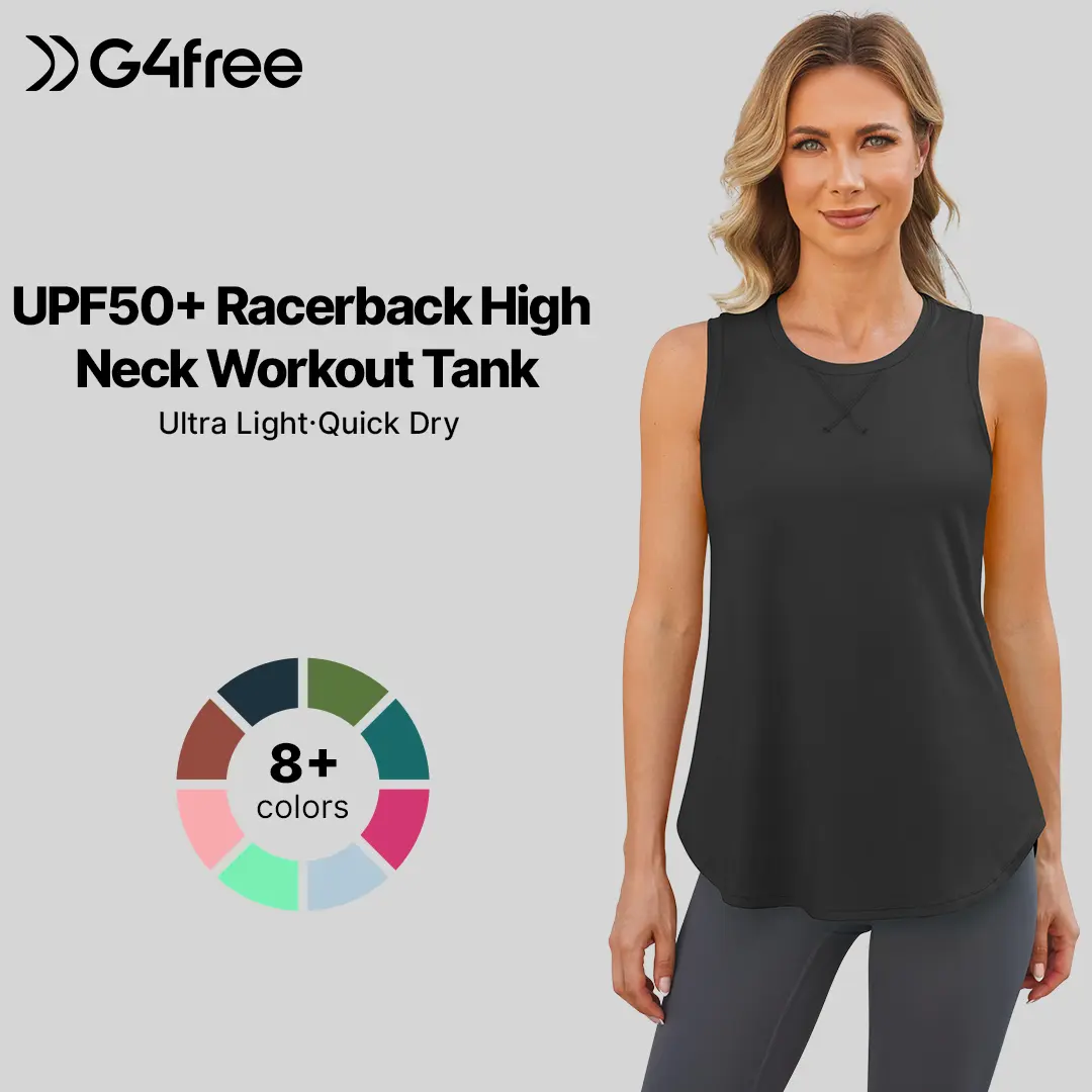 G4Free Women's High Neck Lightweight Racerback Fitted Long Tank Top - Fast Dry Sleeveless Athletic Shirt for Running, Workout (Womenswear) G4Free Women's High Neck Lightweight Racerback Fitted Long Tank Top - Fast Dry Sleeveless Athletic Shirt for Running, Workout (Womenswear)