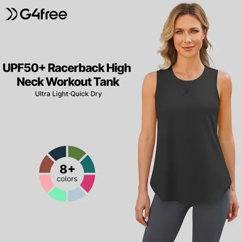G4Free Women's High Neck Lightweight Racerback Fitted Long Tank Top - Fast Dry Sleeveless Athletic Shirt for Running, Workout (Womenswear),#sohochic