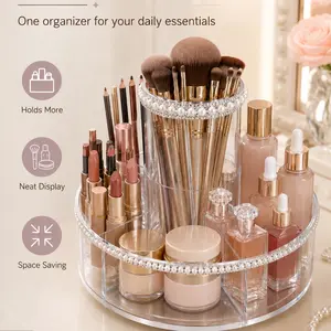 UFORU Cylinder Rotating Makeup Storage Holder, 360° Rotatable Desktop Cosmetic Organizer Large Capacity Vanity Counter Storage