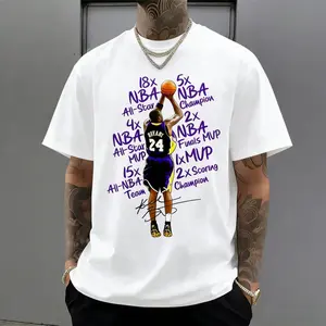 TLXT Kob.E Bryant |         Artistic Lakers Basketball Print Classic T-Shirt |         Popular Classic Apparel For Kobe Fans |          Cotton Printed Crew Neck Unisex Short-Sleeve T-Shirt |         European And American Fashion Brand Printed Base Layer S
