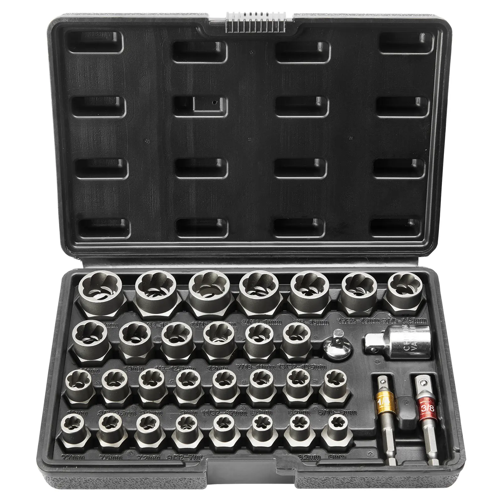 【summerfinds】VEVOR Bolt Extractor Set, 29-Piece Bolt and Nut Remover Set, 6mm to 10mm, 13/32" to 3/4", CR-MO Steel Extraction Socket Set with Storage Case, for Removing Damaged Rusted Bolts, Nuts and Screws,father'sdaygifts