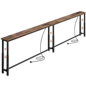 102.4 Inch Console Table with Outlet, Sofa Table with Charging Station, Narrow Entryway Table, Skinny Hallway Table, for Living Room, Rustic Brown