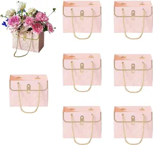 8PCS Pink Floral Gift Bags Duty Reusable Paper Gift Boxes Luxury Present Packaging with Handles for Gift Package Wedding Birthday