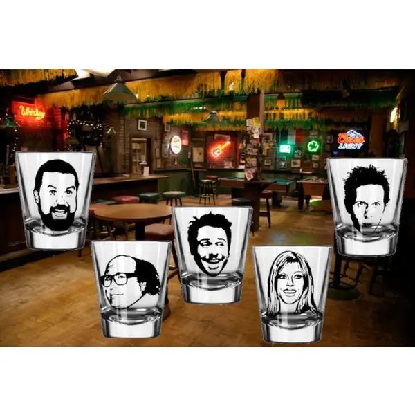 5 Set Always Sunny Philadelphia Shot Glasses Barware Horror Halloween Metaphysical Handmade Drinkware
