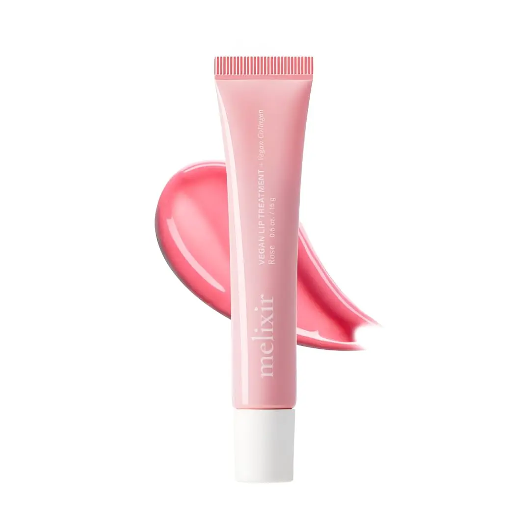 Melixir Vegan Lip Treatment, Sheer Tinted Lip Balm for Instant Hydration & Shine, Moisturizing Lip Gloss, Infused with Vegan Collagen & Jojoba Oil, Cruelty-Free, Korean Skincare (0.5oz/15g)