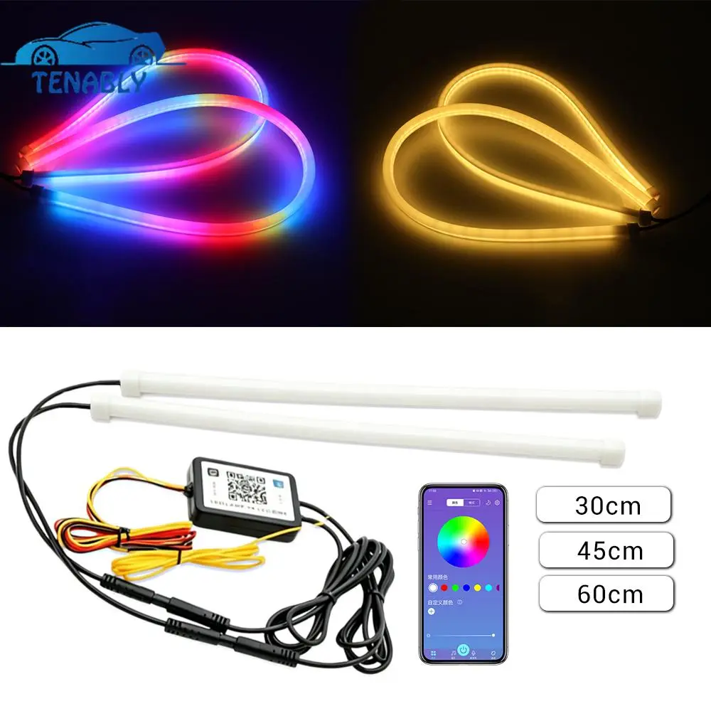 2026 New Dynamic Drl RGB Universal LED Headlights Strip Sequential Tun Signal Strip Neon Welcome Lamp Daytime Running Lights APP Control