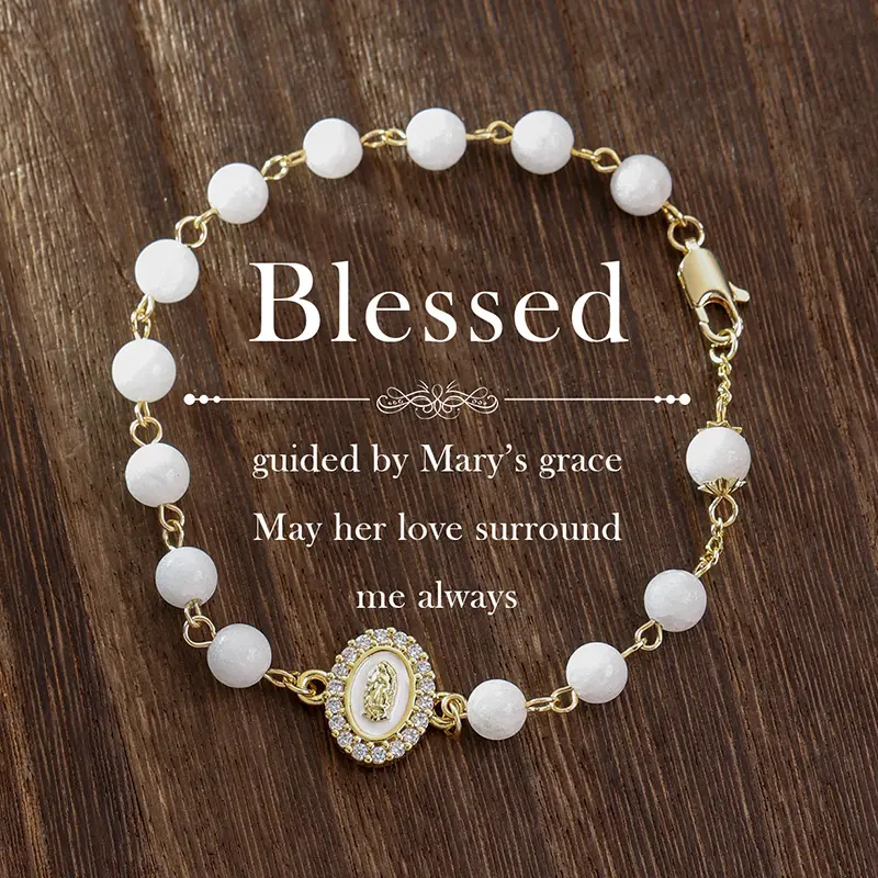 1pc Virgin Mary Charm Stress Relief Calming Bracelet - 6mm Moon Stone Beaded Handmade Bracelet - Unisex Homeopathic Healing Crystal Jewelry Gift