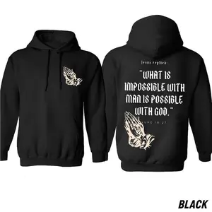 Christian Faith Hoodie, Bible Verse Pullover with Praying Hands Graphic, Inspirational Religious Hoodie, Unisex Spiritual Apparel for Men and Women, Made in USA.LKD