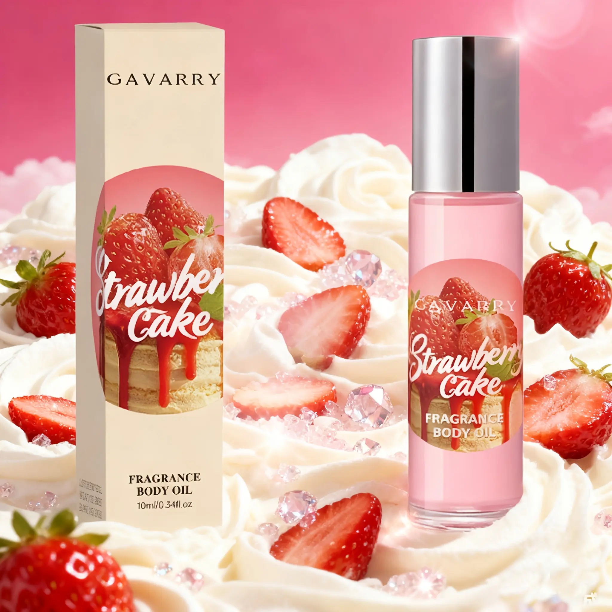 Women's Strawberry Cake Scented Perfume, Long-Lasting Fresh Floral Fragrance, Alcohol-Free Rollerball, Date Night Perfume, Ideal for Dates, Work, Parties, Floral Fruity Scents