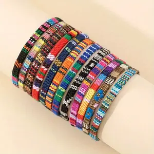 Bohemian hand-woven bracelet set Linen adjustable Friendship National wristband Handmade color match Vintage Holiday Travel Beach Bracelet Jewelry Set