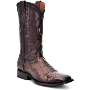 CUADRA MEN'S FUSCUS PARIS BROWN CAIMAN LASER & EMBROIDERY ROUND TOE BOOT