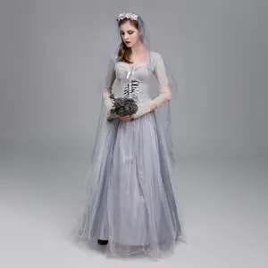WomenplussizeHalloweenDeadBrideGhostCorpseBrideCorsetDressandVeilFloralHeadbandSetforCosplayOutfitsHorrorGhostBrideDressGhostZombiecosplayClothesFashionMeshWomenswearPolyesterPrinthalloweenhudacorpsebrideoutfit