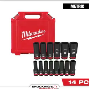 Milwaukee SHOCKWAVE 1/2 in. Drive Metric Deep Well 6 Point Impact Socket Set (14-Piece)