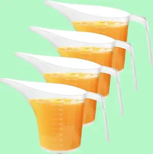 4 Pack Plastic Funnel Pitcher,Measuring Cup with Long Spout,Large Capacity Easy Pour Cup,Perfect for Bakeware Mold,Oils,Watering Plants(1000ml)