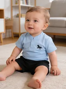 Boys' Junior Two-Piece Set, British Style Stand Collar, Breathable Fabric with Shorts, Summer Casual Wear